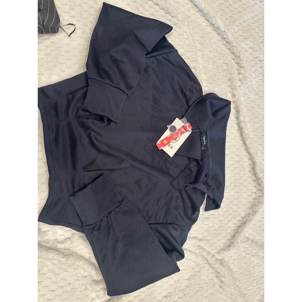 Cider Women Dark Blue Cropped Polo Collar Sweatshirt Long Sleeve Small NWT